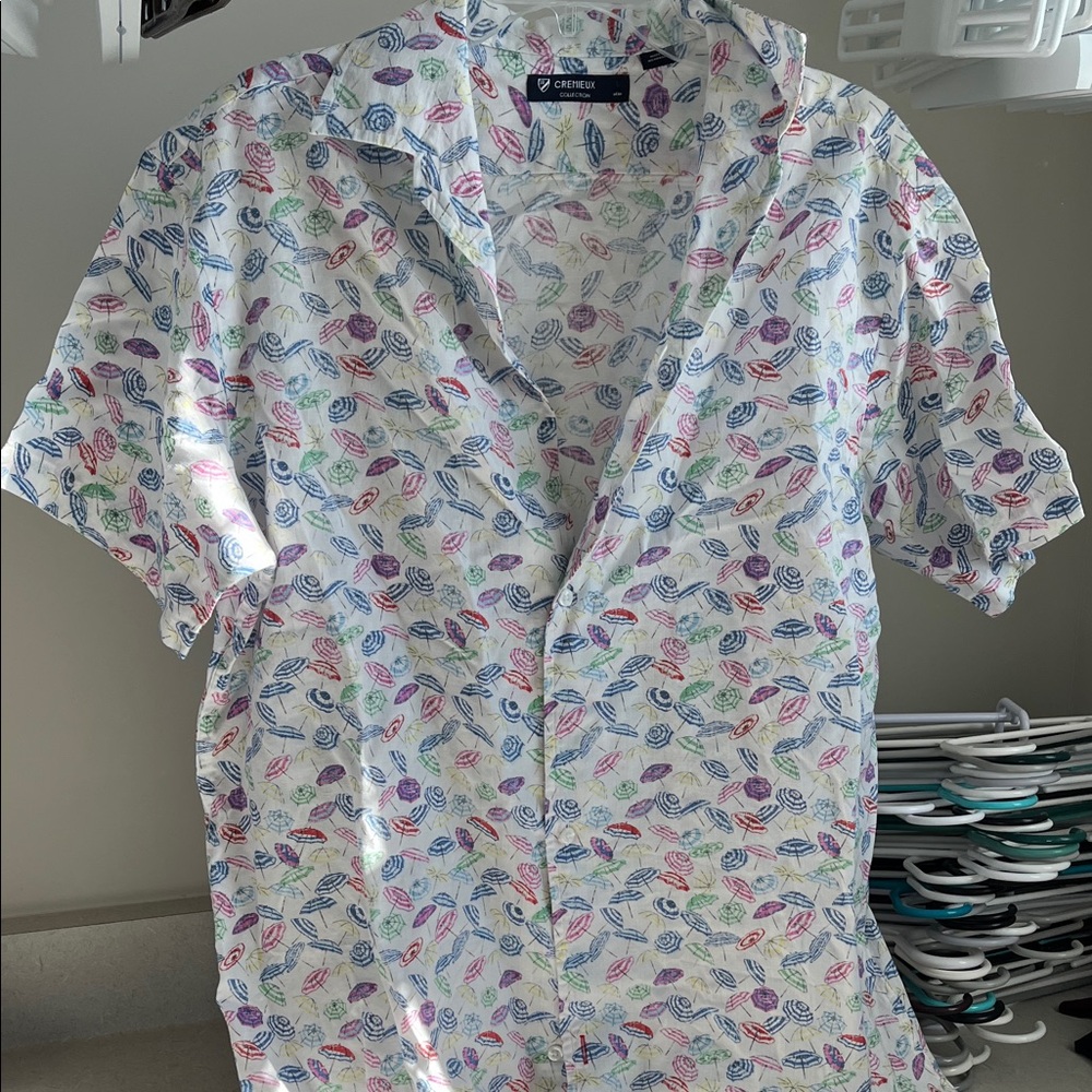 Daniel Cremieux White Shirt with Multicolor Leaf Pattern